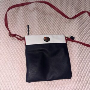 Tommy Hilfiger Black and White Crossbody Bag with Red Accents